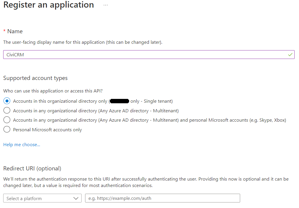 Azure new registration
