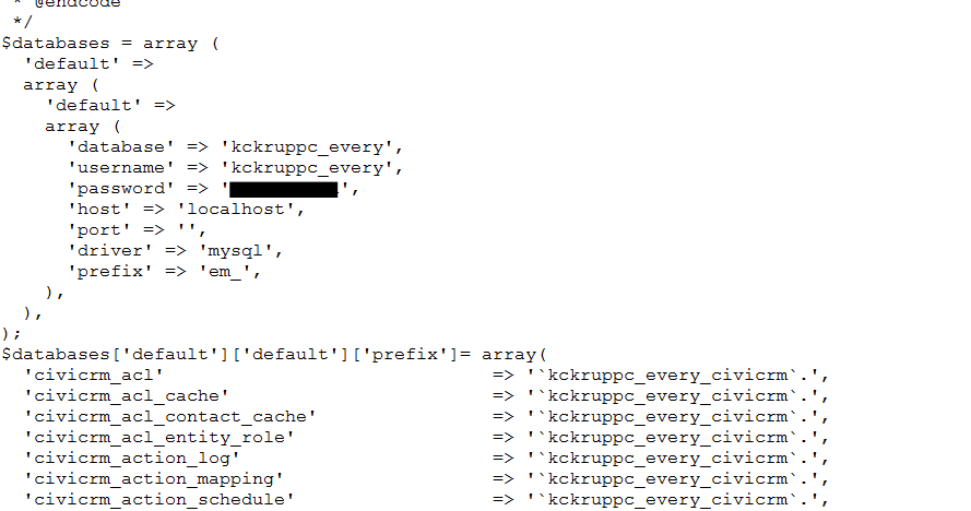 Screenshot demonstrating the output of database settings
