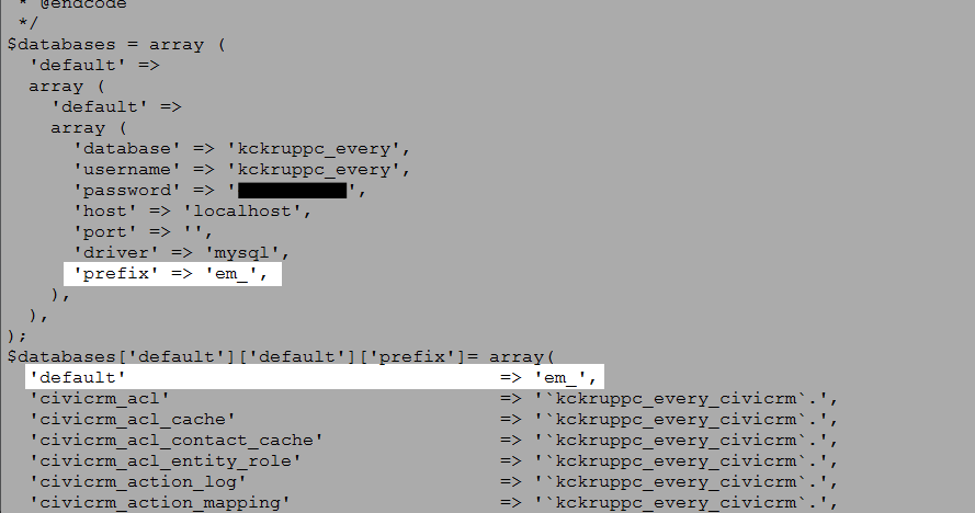 Screenshot demonstrating where to add a table prefix in your settings