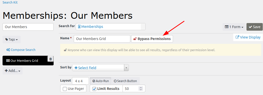 switching permissions for search display