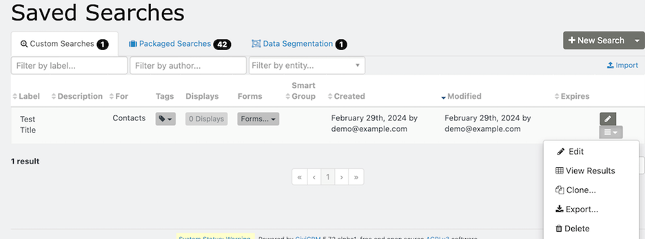 Saved search actions