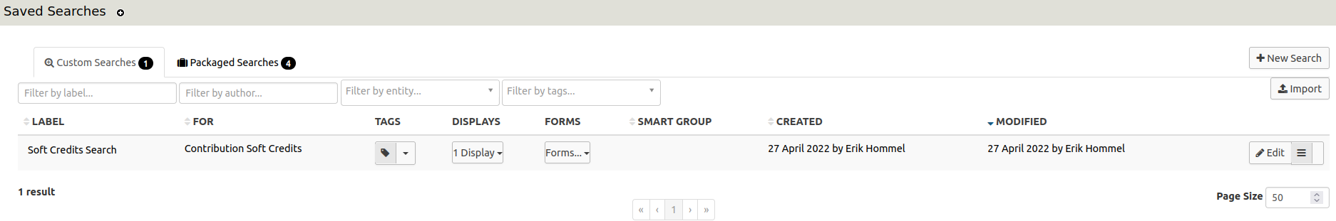 Saved Searches page