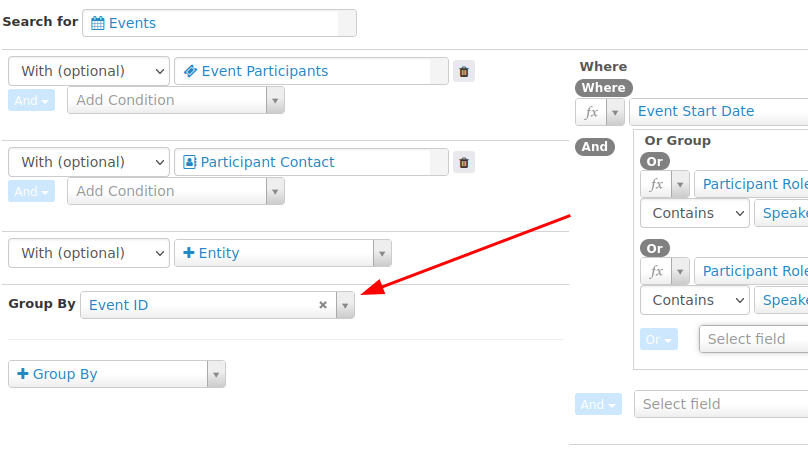 Group by event id