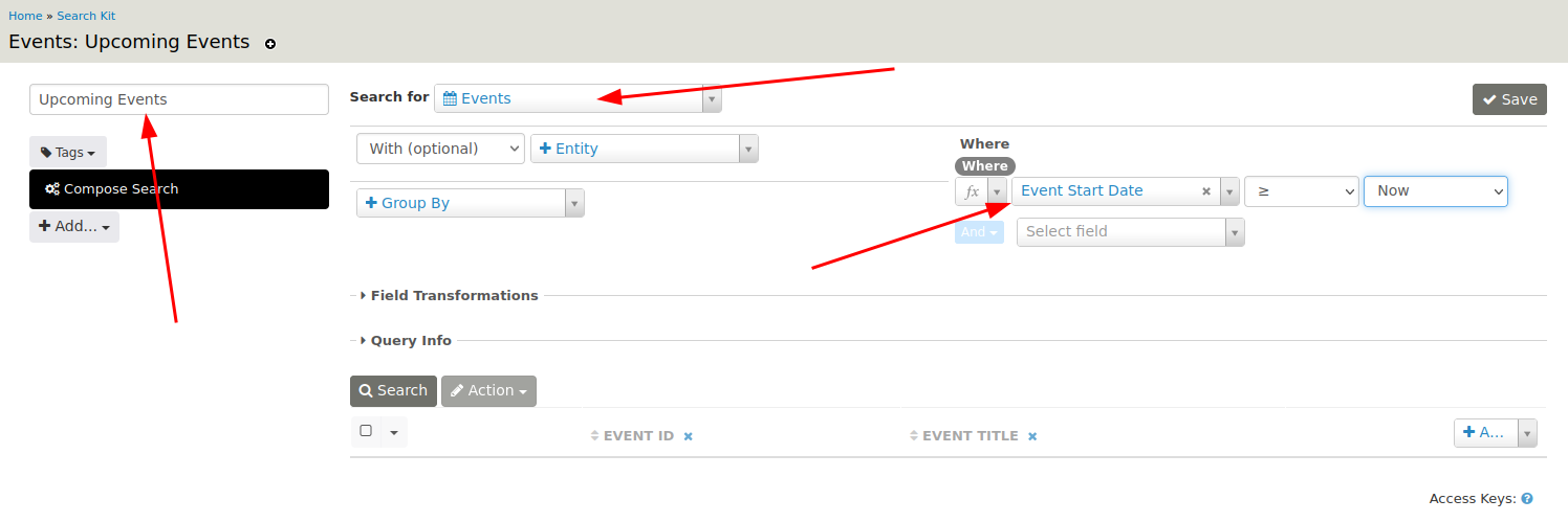Filled in search screen