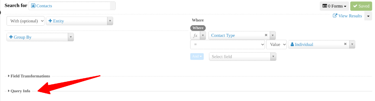 Image of query info screen in SearchKit